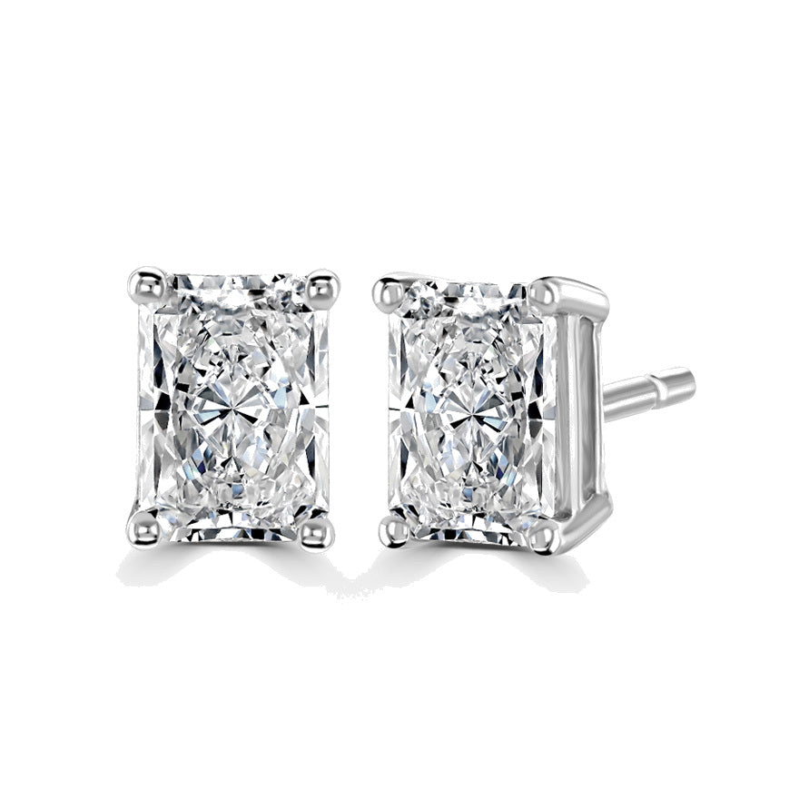 Radiant Diamond Platinum Earrings, 4 Claw Stud | RE1001