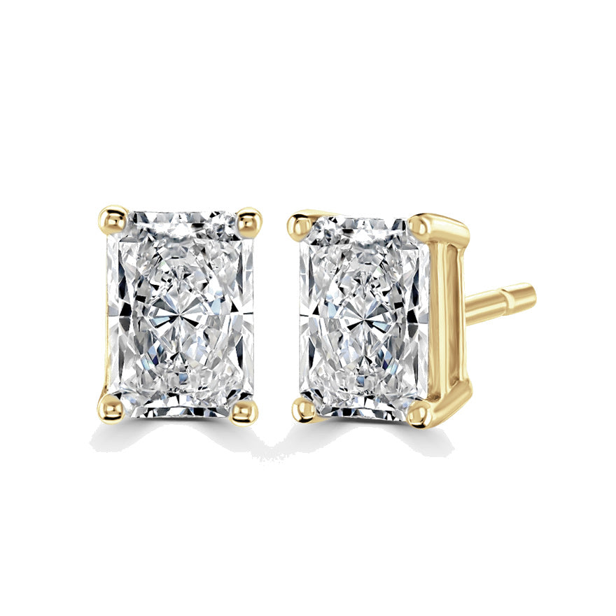 Radiant Diamond Yellow Gold Earrings, 4 Claw Stud | RAE1001