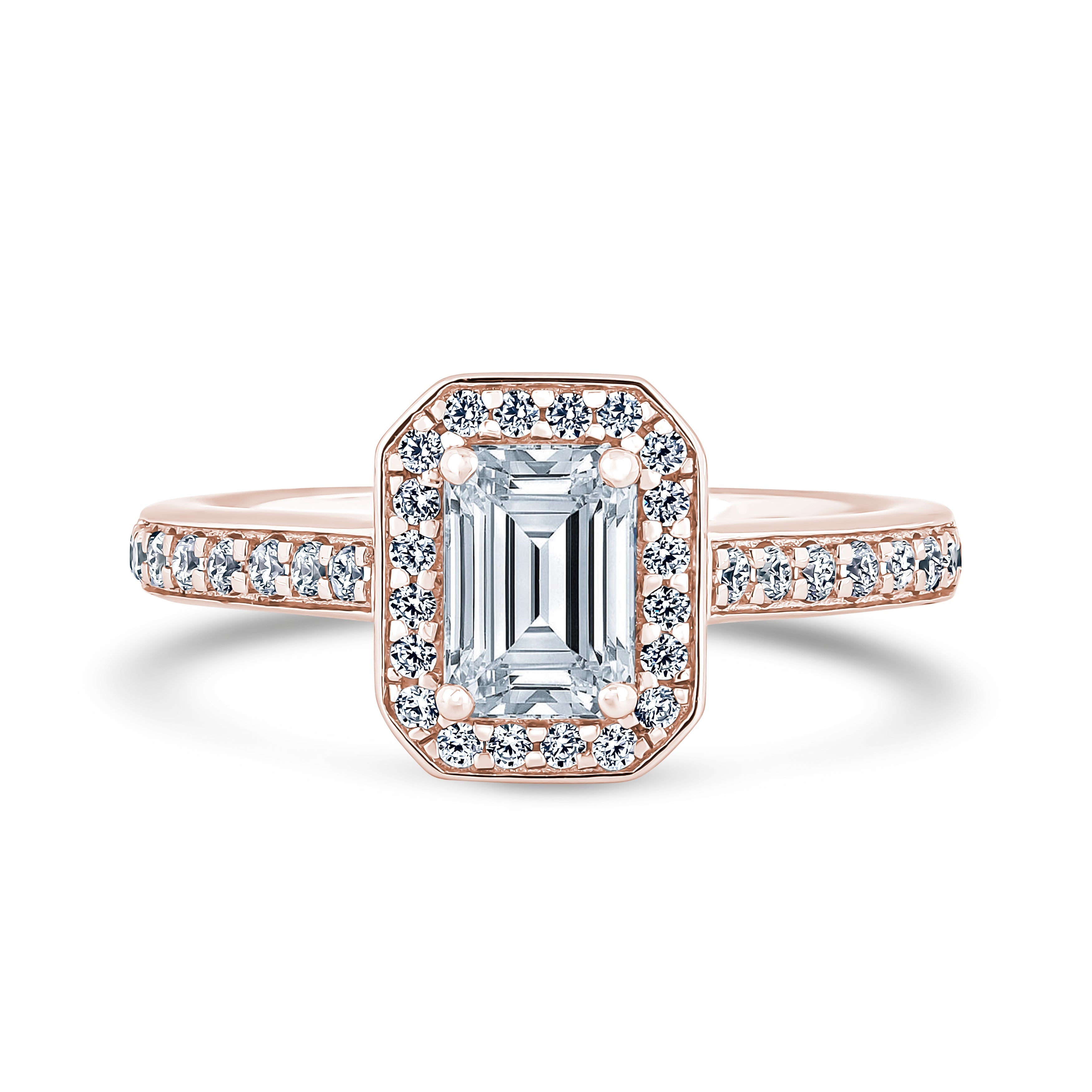 Halo Shoulder Set Ring | Rose Gold, Emerald Diamond | EHG01 SME