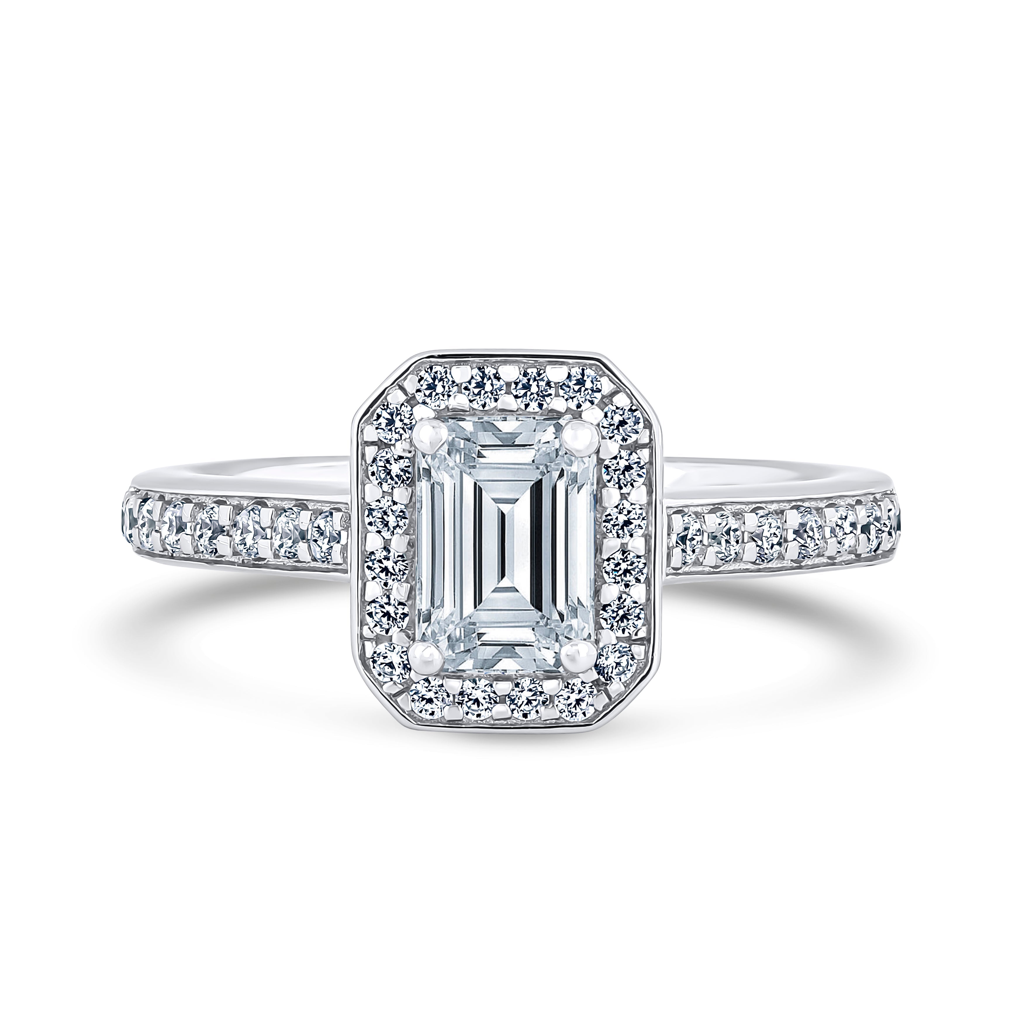 Halo Shoulder Set Ring | White Gold, Emerald Diamond | EHG01 LGE