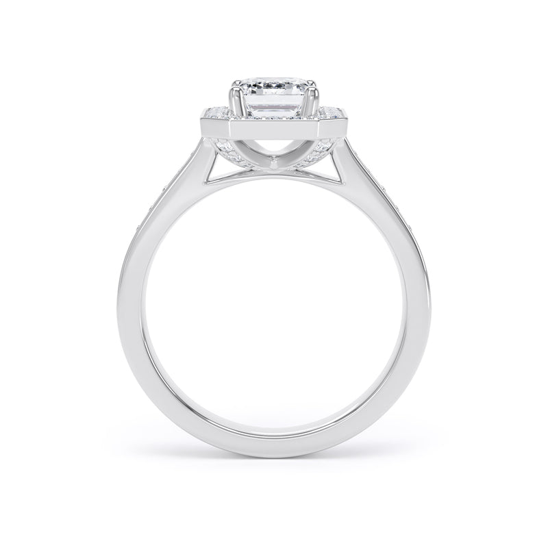 Halo Diamond Shoulder Ring | Platinum, Emerald Diamond | EHG01 LGE