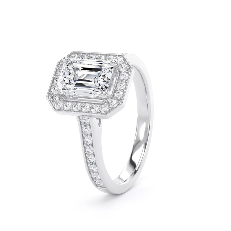 Halo Diamond Shoulder Ring | Platinum, Emerald Diamond | EHG01 LGE