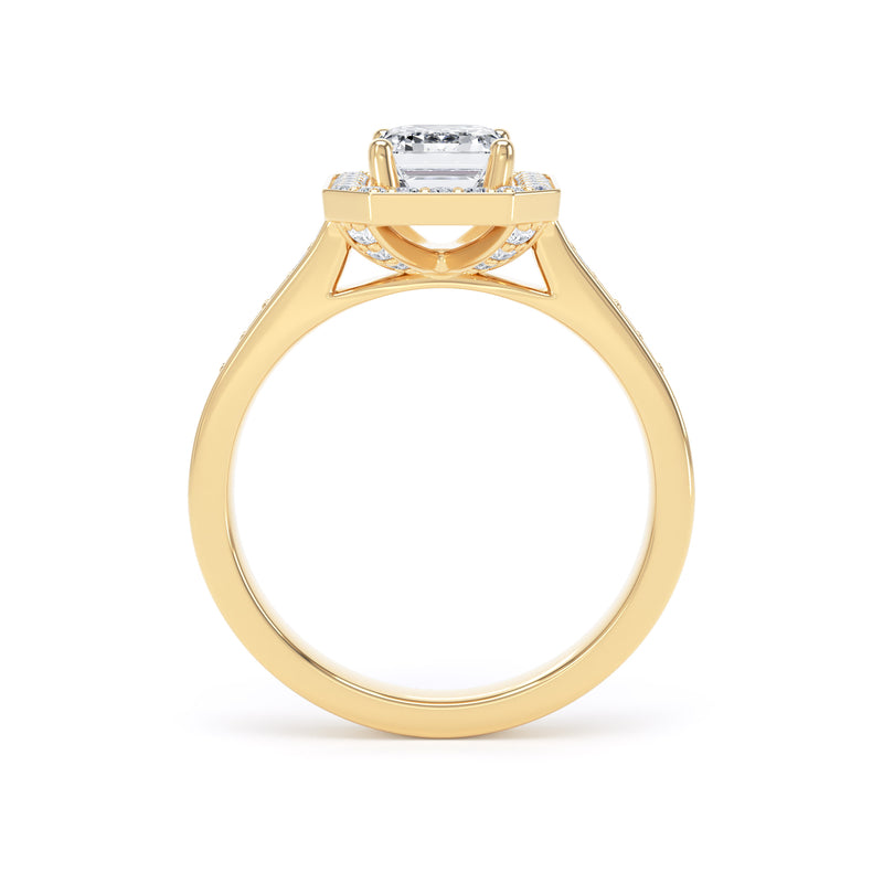 Halo Diamond Shoulder Ring | Yellow Gold, Emerald Diamond | EHG01 LGE