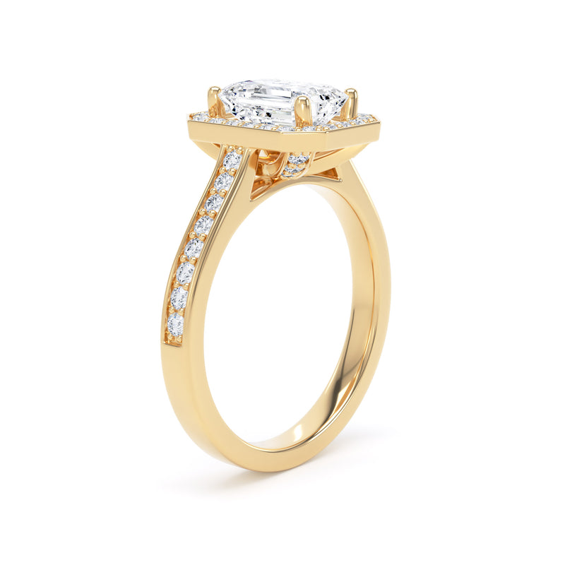 Halo Diamond Shoulder Ring | Yellow Gold, Emerald Diamond | EHG01 LGE