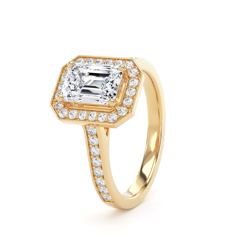 Halo Diamond Shoulder Ring | Yellow Gold, Emerald Diamond | EHG01 LGE