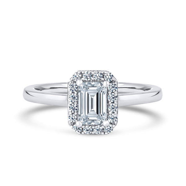 Emerald Cut Halo Platinum Ring, Micro Round Set | EHP01 LGE