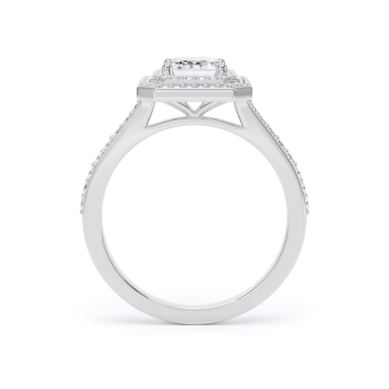 Double Halo Diamond Shoulder Ring | Platinum, Emerald Diamond | EHW02 SME