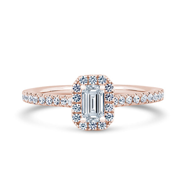 Halo Peekaboo Shoulder Set Ring | Rose Gold, Emerald Diamond | EHW03 LGE