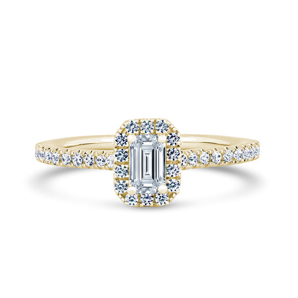 Halo Peekaboo Shoulder Set Ring | Yellow Gold, Emerald Diamond | EHW03 LGE