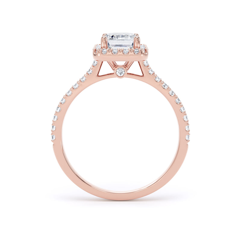 Halo Peekaboo Diamond Shoulder Ring | Rose Gold, Emerald Diamond | EHW03 SME