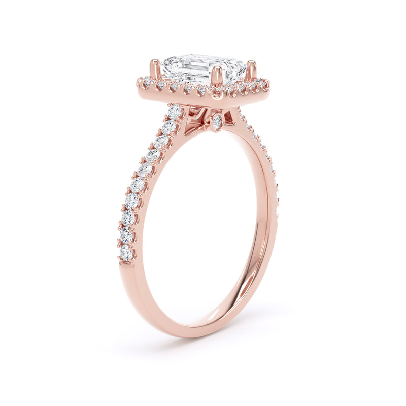 Halo Peekaboo Diamond Shoulder Ring | Rose Gold, Emerald Diamond | EHW03 SME