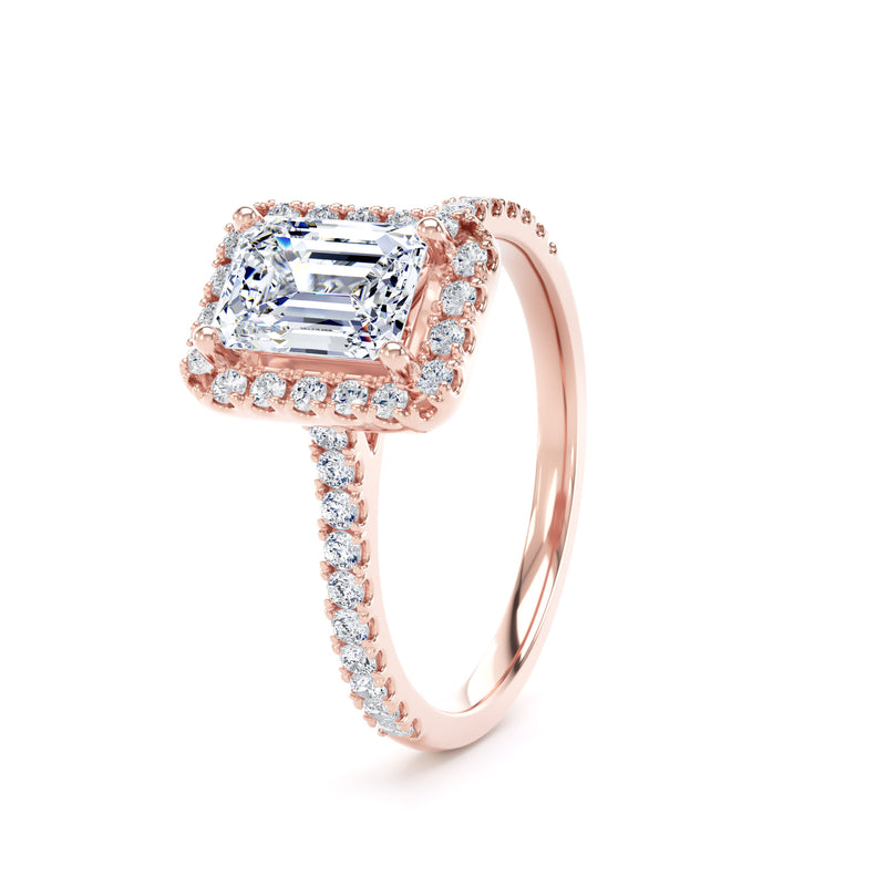 Halo Peekaboo Diamond Shoulder Ring | Rose Gold, Emerald Diamond | EHW03 SME