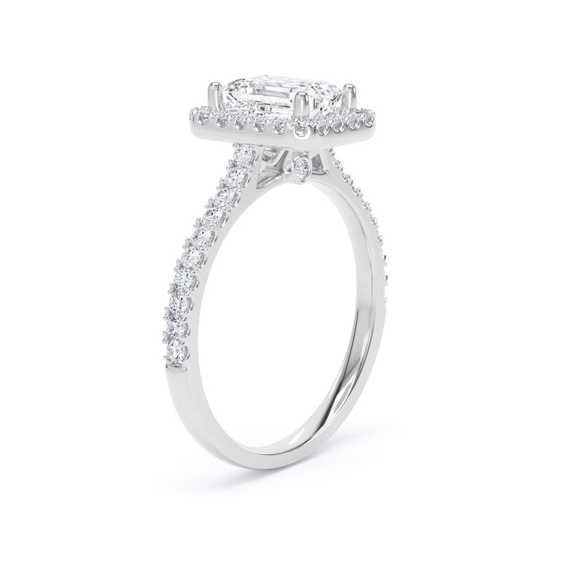 Halo Peekaboo Diamond Shoulder Ring | Platinum, Emerald Diamond | EHW03 SME