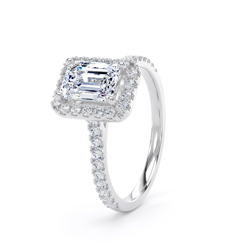 Halo Peekaboo Diamond Shoulder Ring | Platinum, Emerald Diamond | EHW03 SME