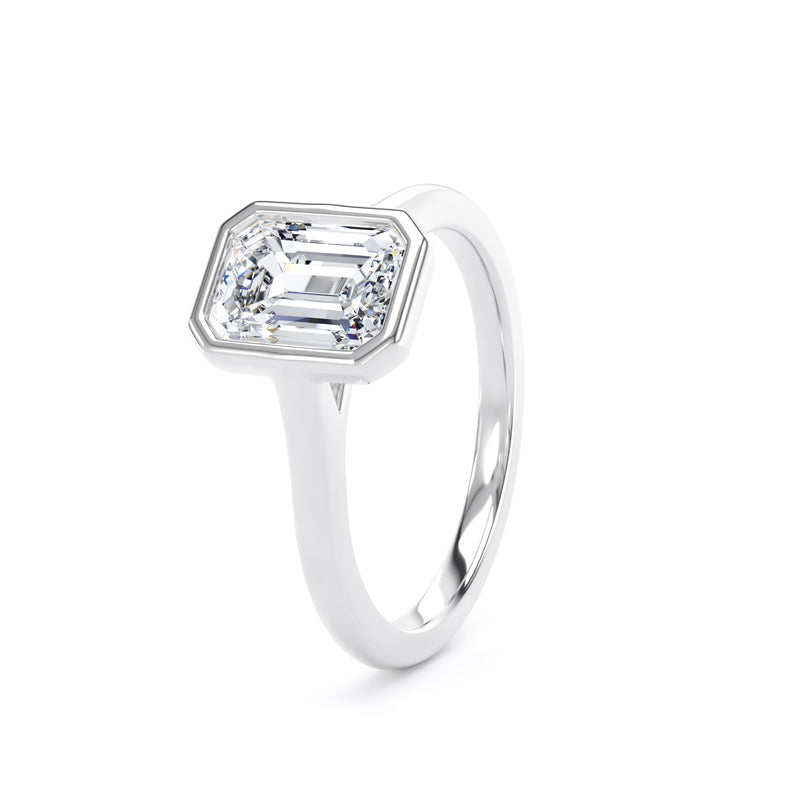 Emerald Diamond Platinum Ring, Bezel Solitaire | LGE EPP02