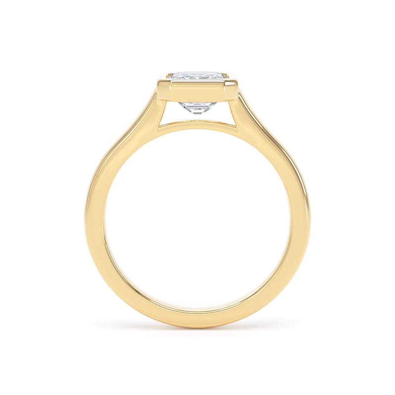 Emerald Diamond Yellow Gold Ring, Bezel Solitaire | LGE EPP02