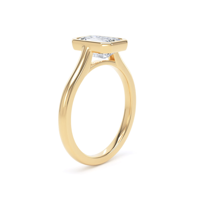Emerald Diamond Yellow Gold Ring, Bezel Solitaire | LGE EPP02