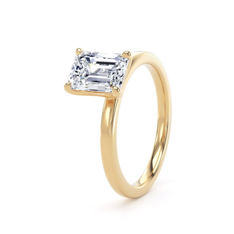 Emerald Diamond Yellow Gold Ring, Floating Head Solitaire | LGE EPP03