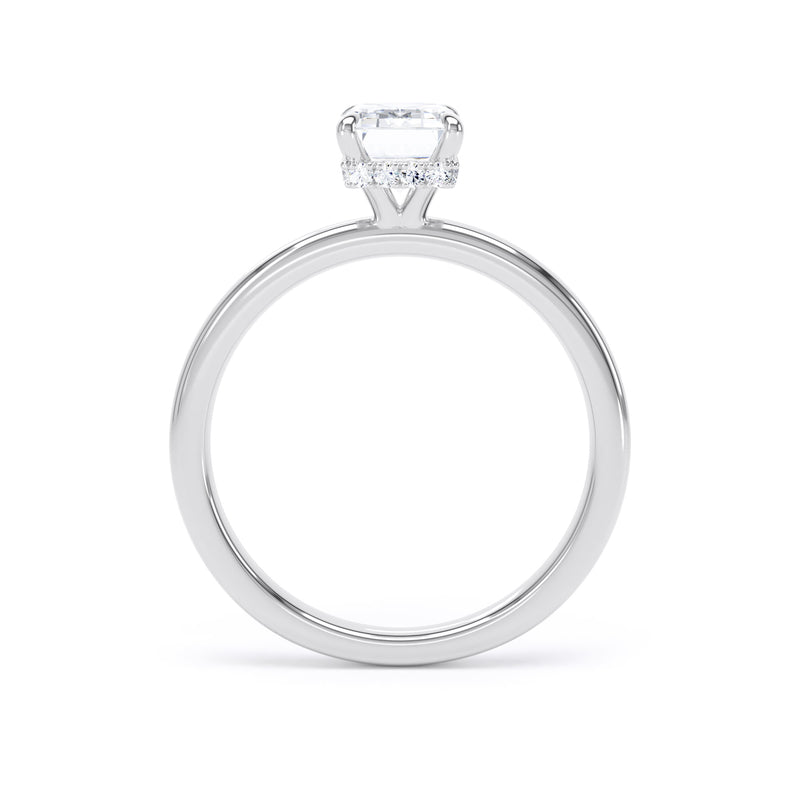 Emerald Diamond Platinum Ring, Plain Band Hidden Halo | LGE EPS01
