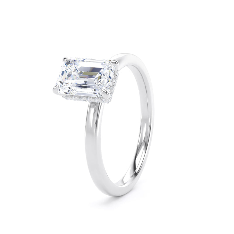 Emerald Diamond Platinum Ring, Plain Band Hidden Halo | LGE EPS01