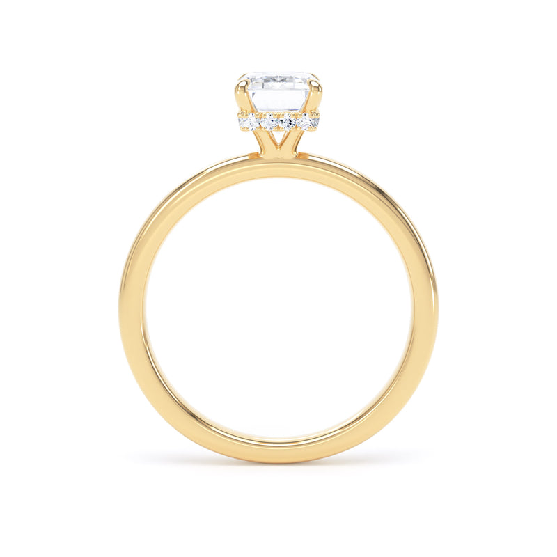 Emerald Diamond Yellow Gold Ring, Plain Band Hidden Halo | LGE EPS01