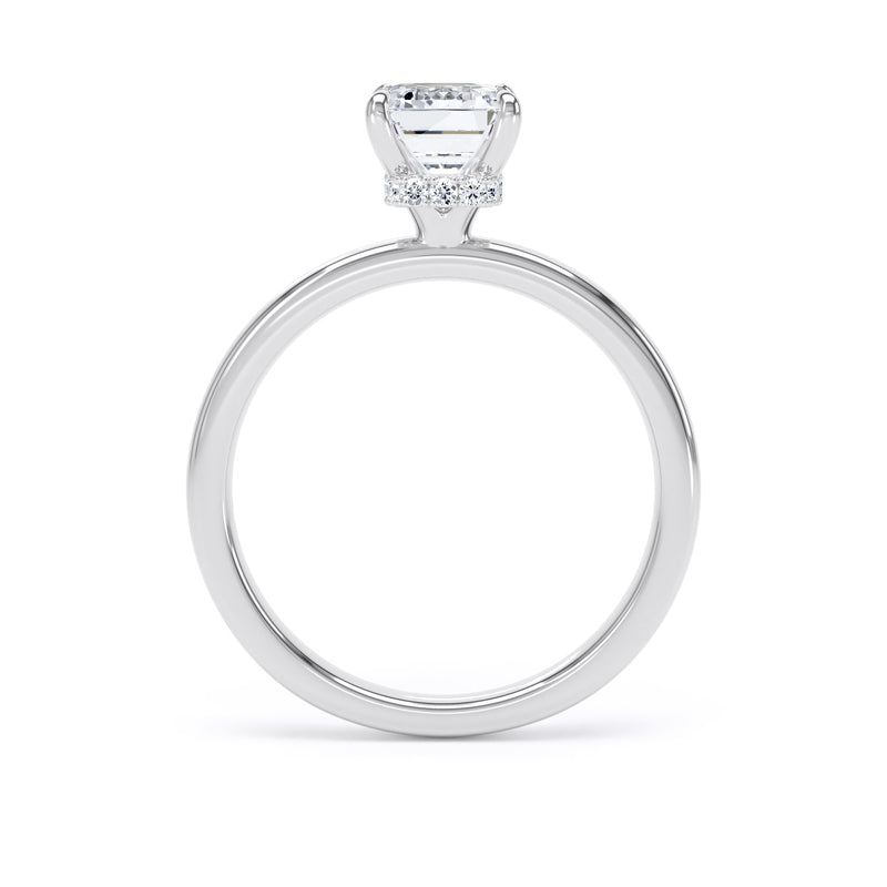 Emerald Diamond Platinum Ring, Plain Band Hidden Halo | SME EPS02