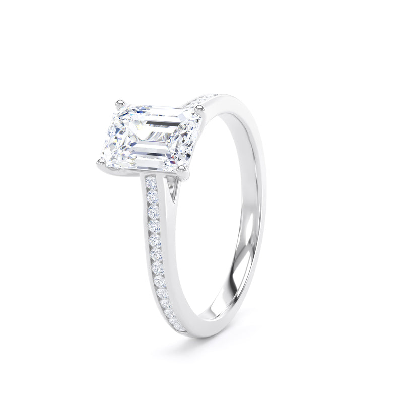 Emerald Cut Shoulder Set White Gold Ring | ESC01 LGE