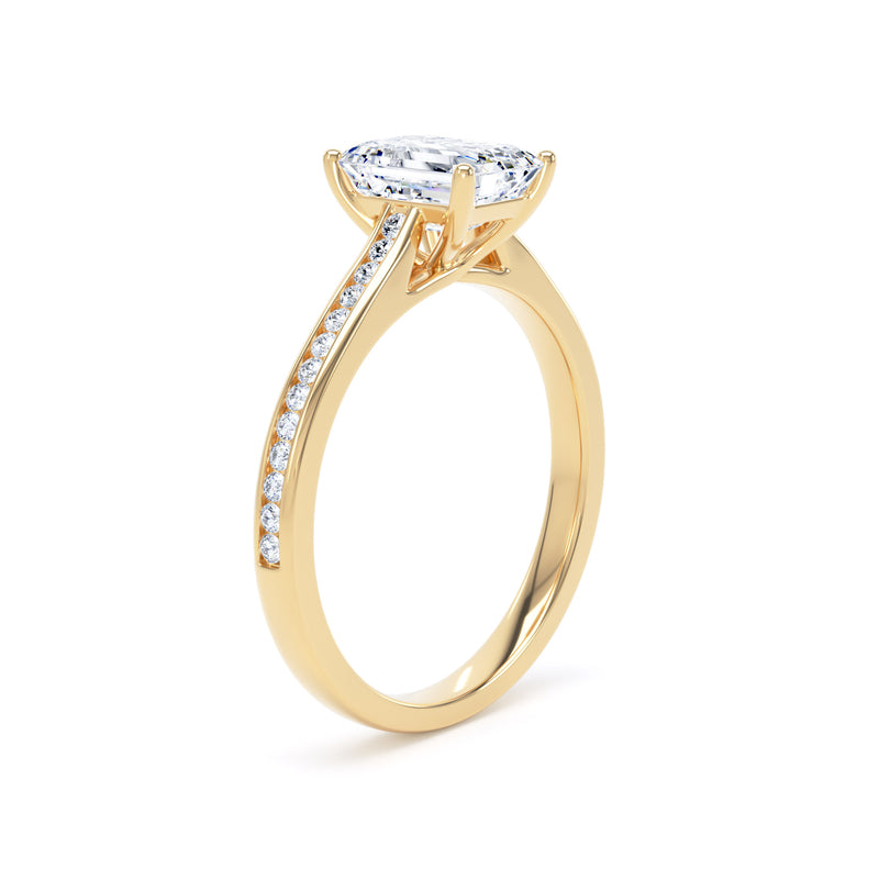Emerald Cut Shoulder Set Yellow Gold Ring | ESC01 SME