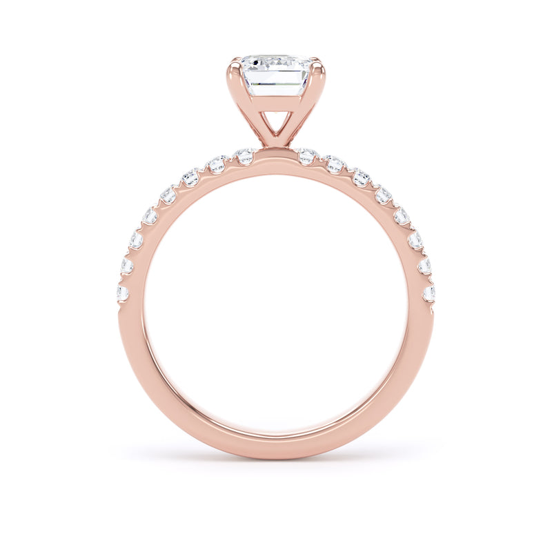Emerald Diamond Rose Gold Ring, Shoulder Set Floating Head | LGE ESP01