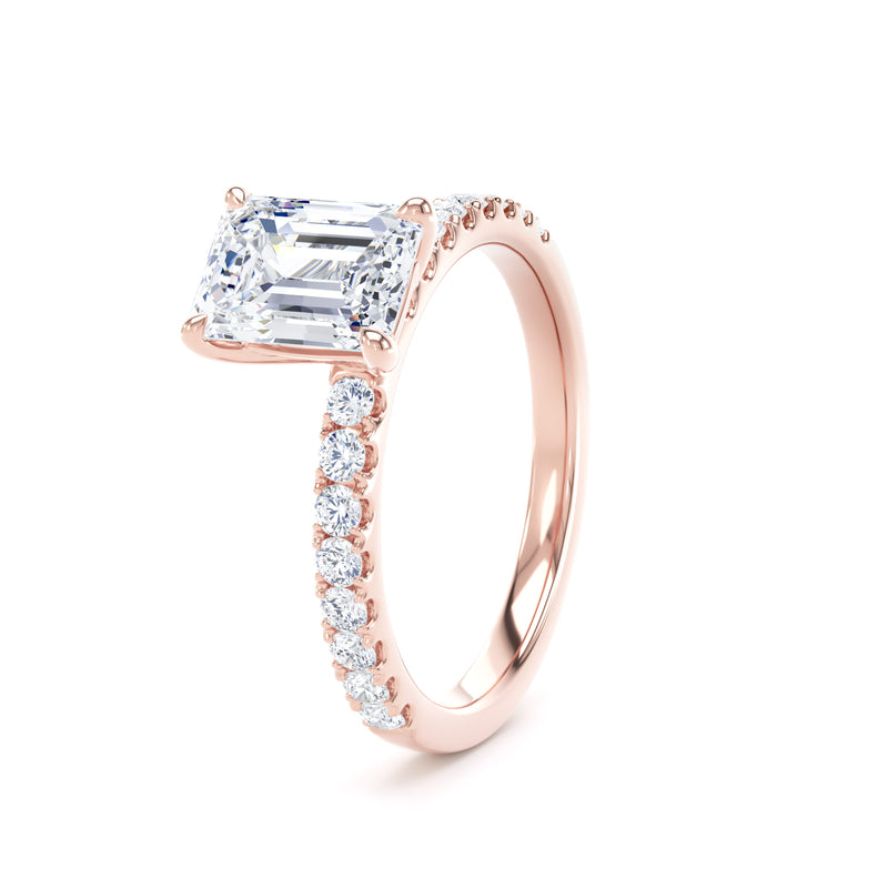 Emerald Diamond Rose Gold Ring, Shoulder Set Floating Head | LGE ESP01