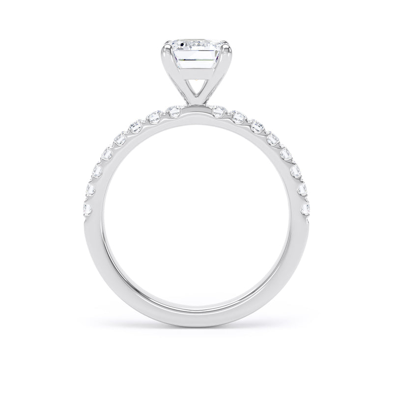 Emerald Diamond White Gold Ring, Shoulder Set Floating Head | LGE ESP01