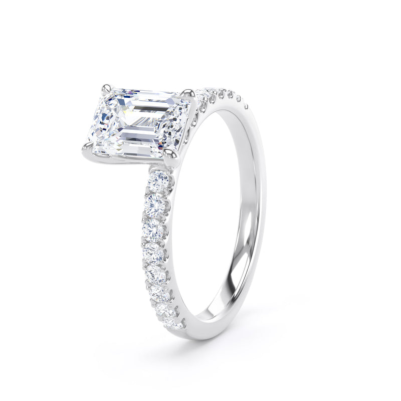 Emerald Diamond White Gold Ring, Shoulder Set Floating Head | LGE ESP01