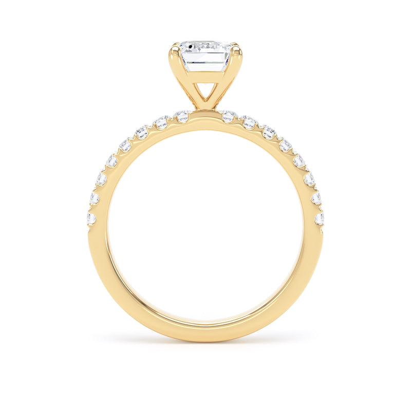 Emerald Diamond Yellow Gold Ring, Shoulder Set Floating Head | SME ESP01