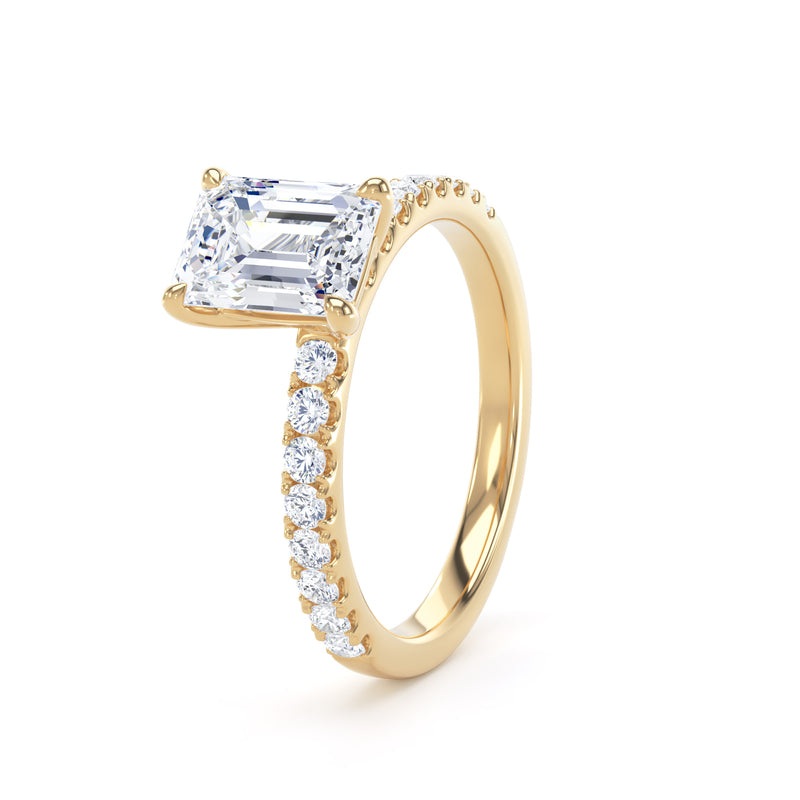 Emerald Diamond Yellow Gold Ring, Shoulder Set Floating Head | SME ESP01