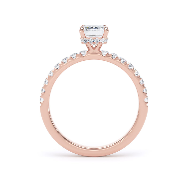 Emerald Diamond Rose Gold Ring, Diamond Band Hidden Halo | LGE ESS01