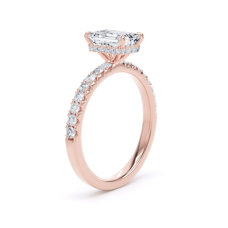 Emerald Diamond Rose Gold Ring, Diamond Band Hidden Halo | LGE ESS01