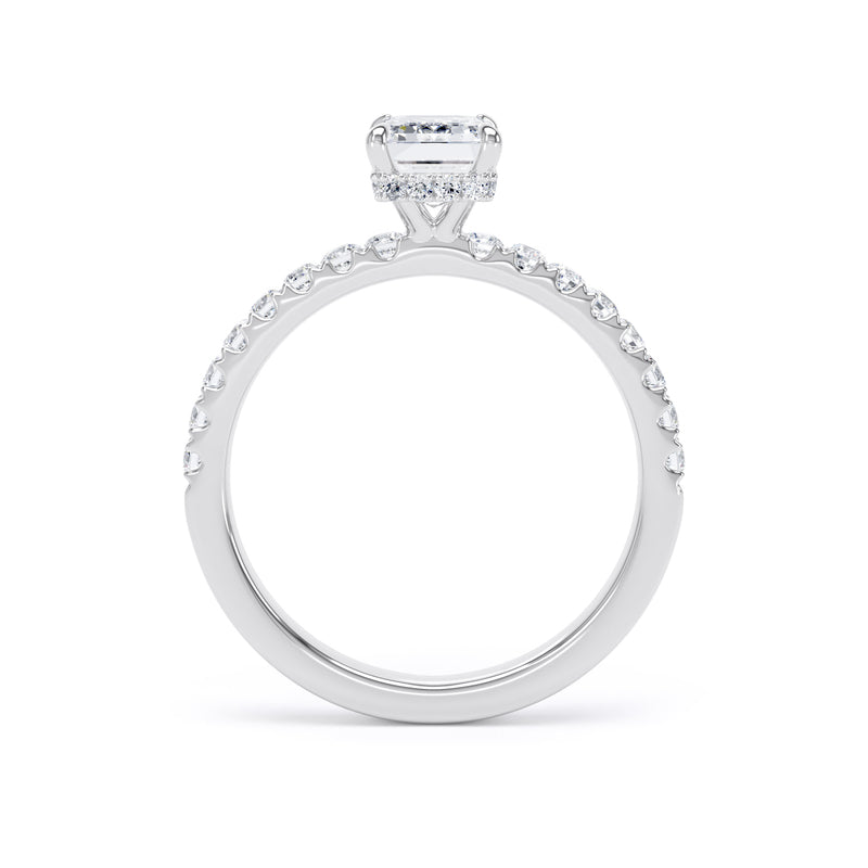 Emerald Diamond Platinum Ring, Diamond Band Hidden Halo | SME ESS01