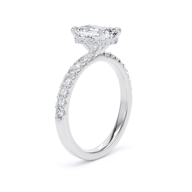 Emerald Diamond Platinum Ring, Diamond Band Hidden Halo | SME ESS01