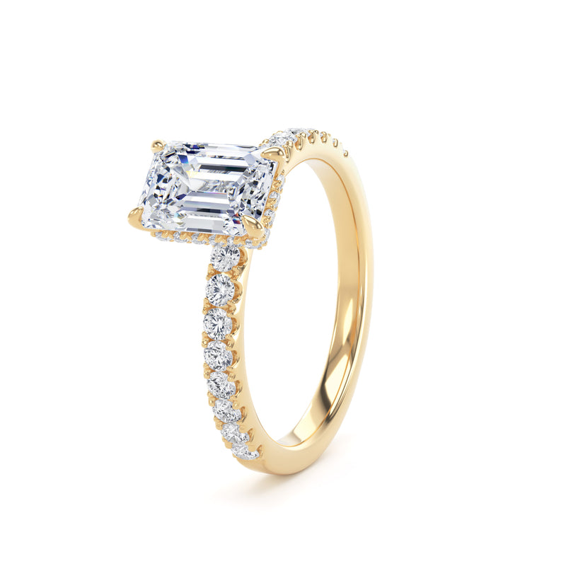 Emerald Diamond Yellow Gold Ring, Diamond Band Hidden Halo | SME ESS01