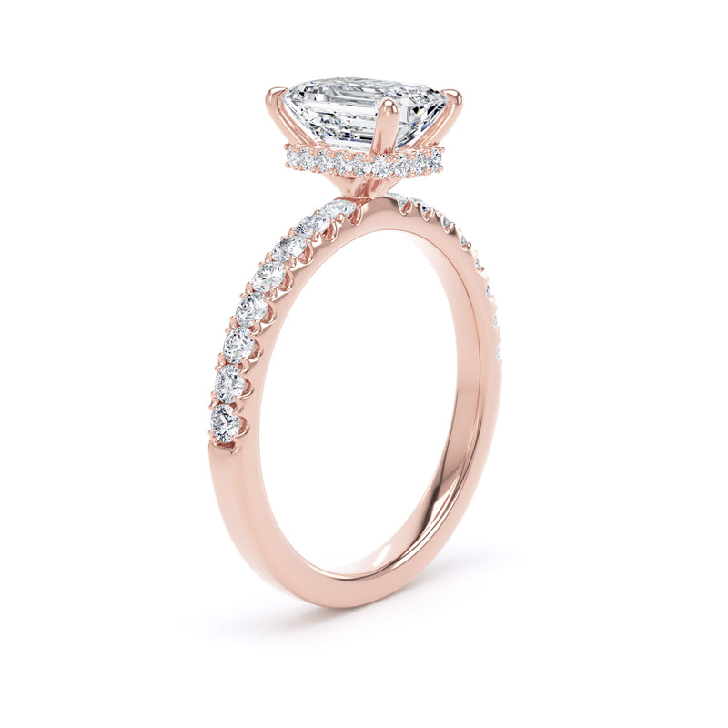 Emerald Diamond Rose Gold Ring, Diamond Band Hidden Halo | LGE ESS02