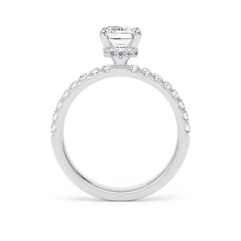 Emerald Diamond White Gold Ring, Diamond Band Hidden Halo | SME ESS02