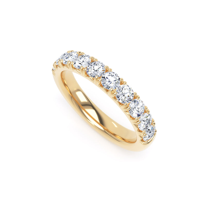 Round Diamond Yellow Gold Ring, Fishtail Set Half Eternity | ET1222