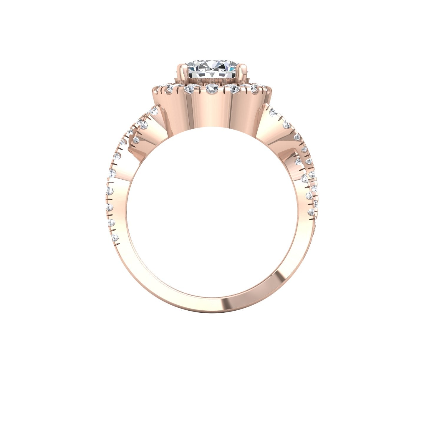 Twisted Band Halo Ring, Round Diamond, Rose Gold | LGR