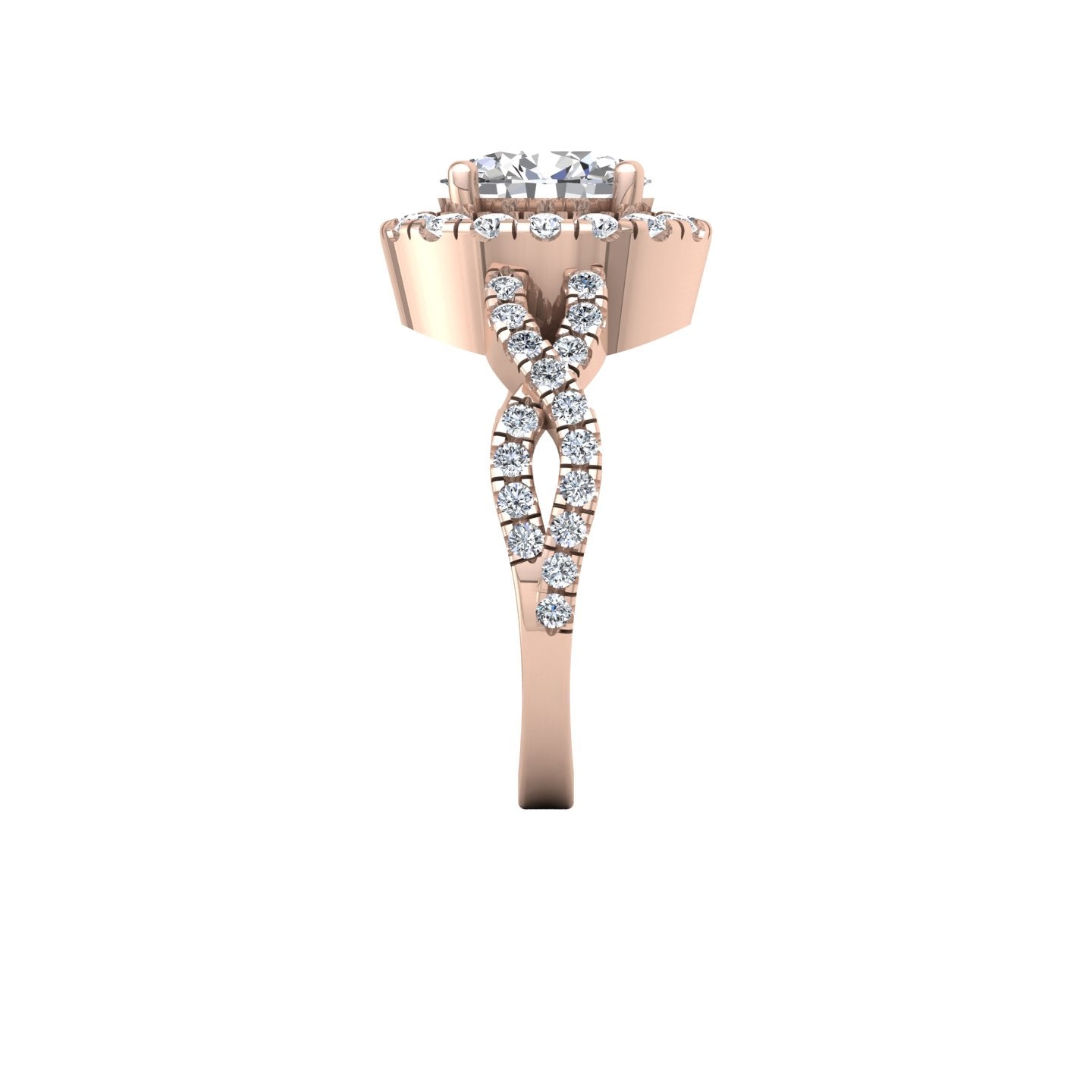 Twisted Band Halo Ring, Round Diamond, Rose Gold | LGR