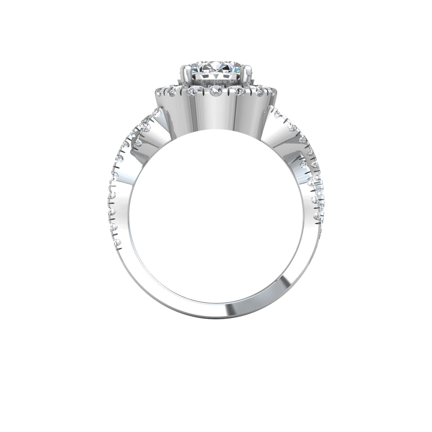 Twisted Band Halo Ring, Round Diamond, White Gold | SMR