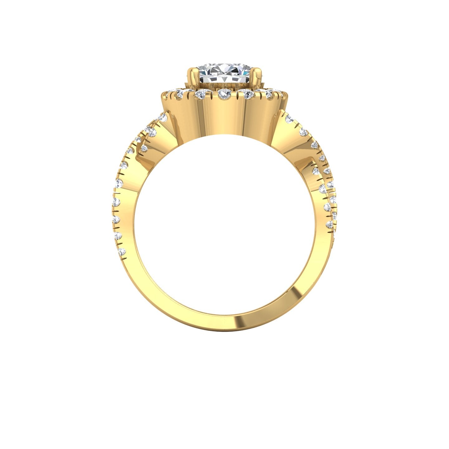 Twisted Band Halo Ring, Round Diamond, Yellow Gold | LGR