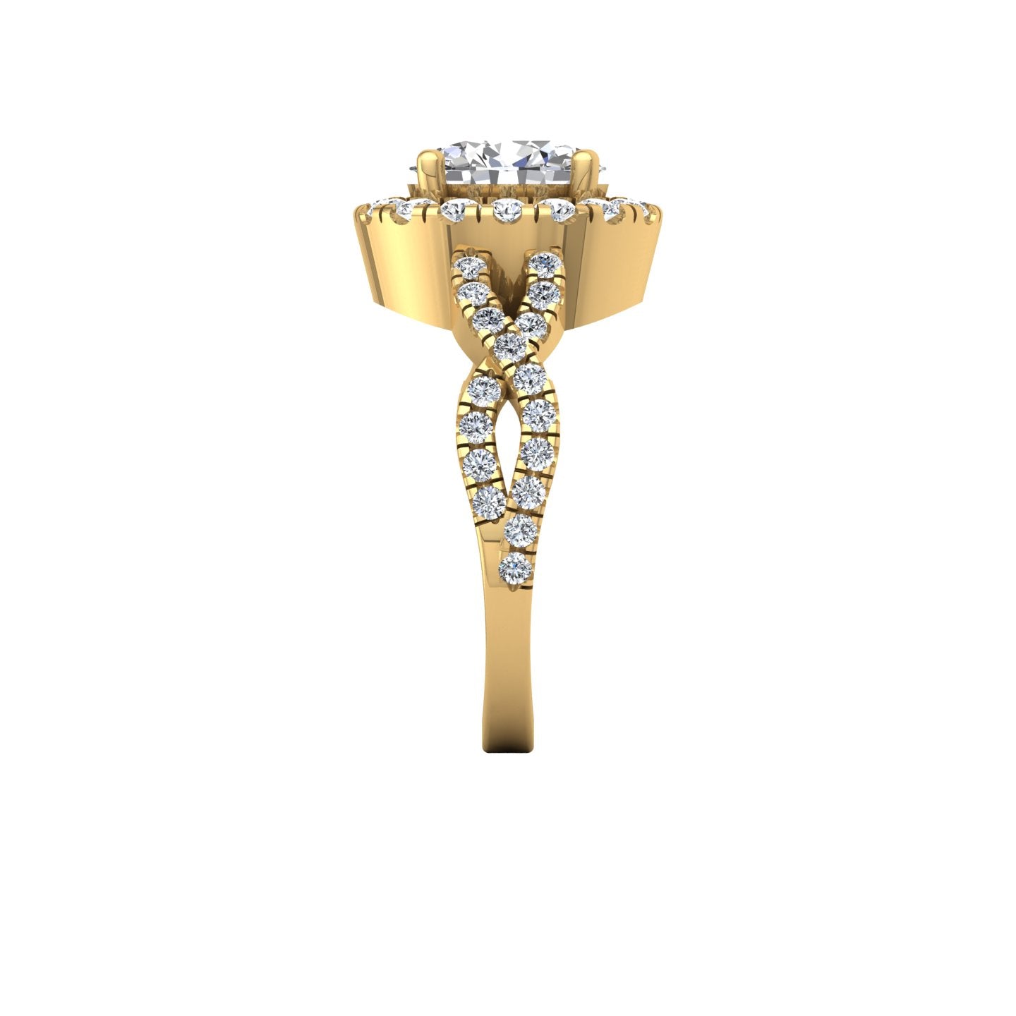 Twisted Band Halo Ring, Round Diamond, Yellow Gold | LGR