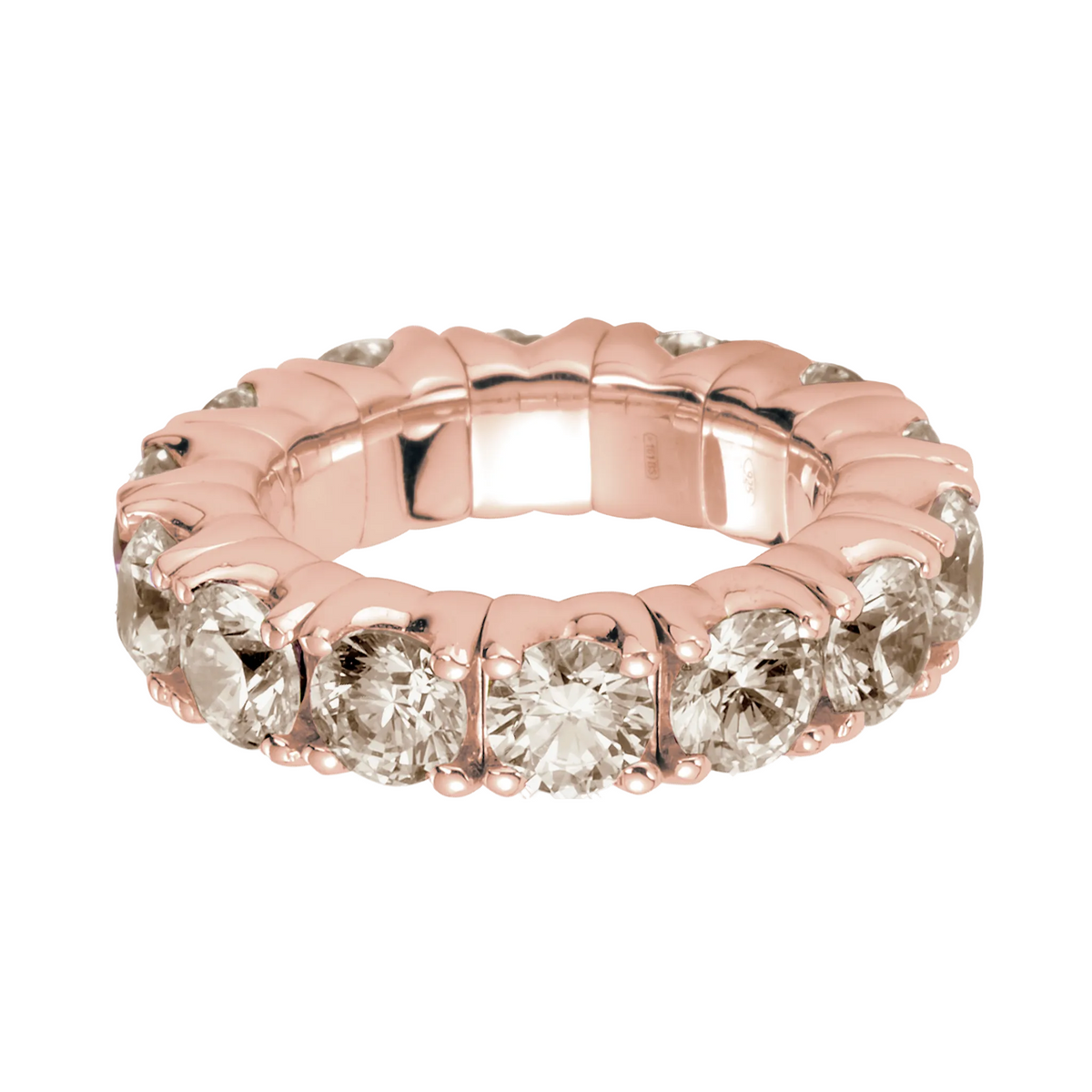 Rose gold ring with diamonds on a white background