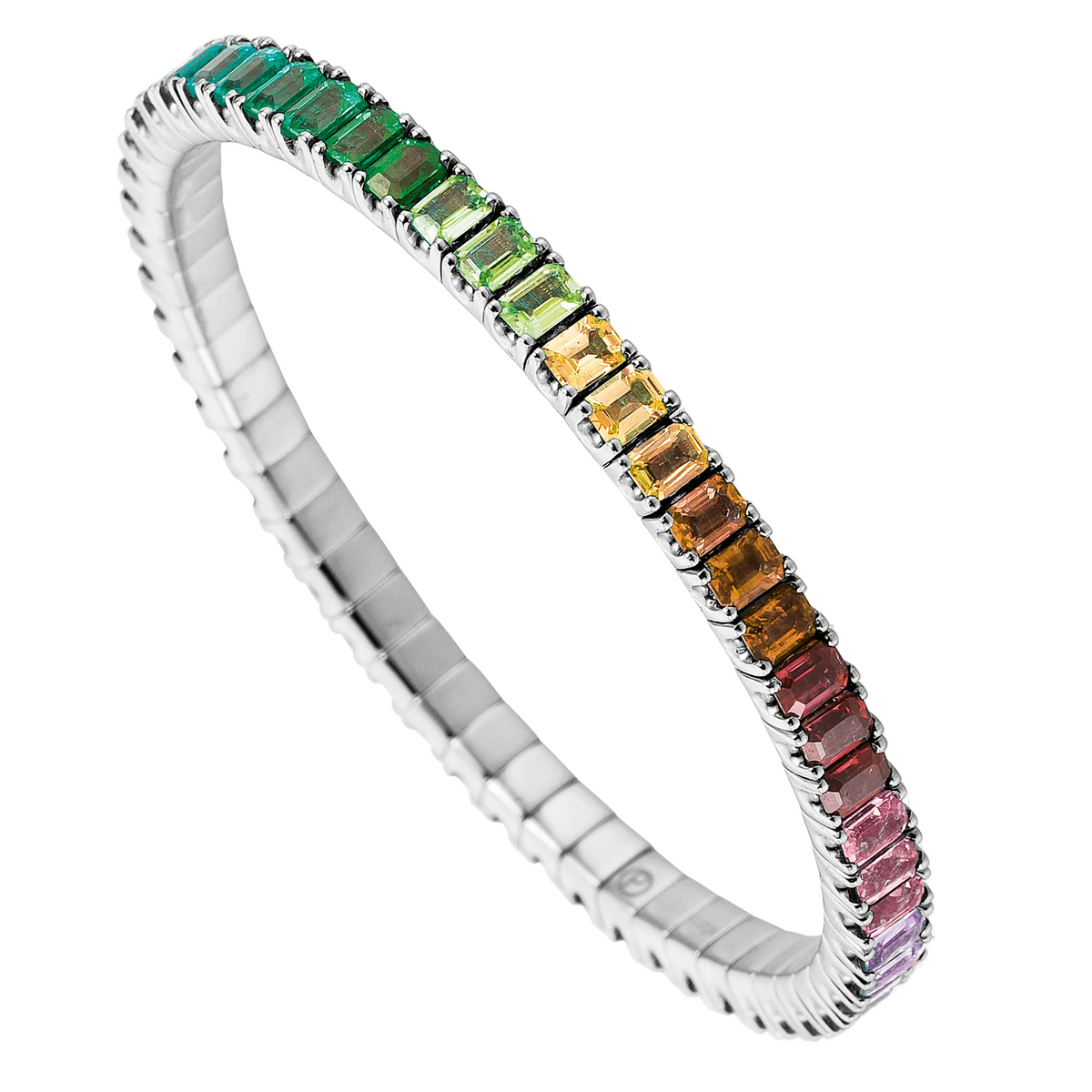 Multicolored gemstone bracelet on a white background