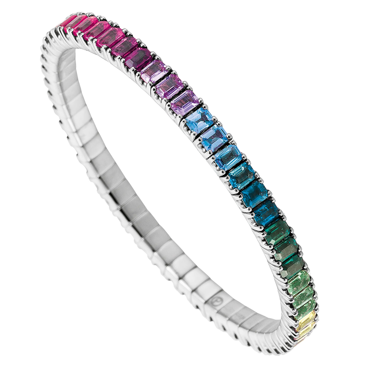Multicolored gemstone bracelet on a white background
